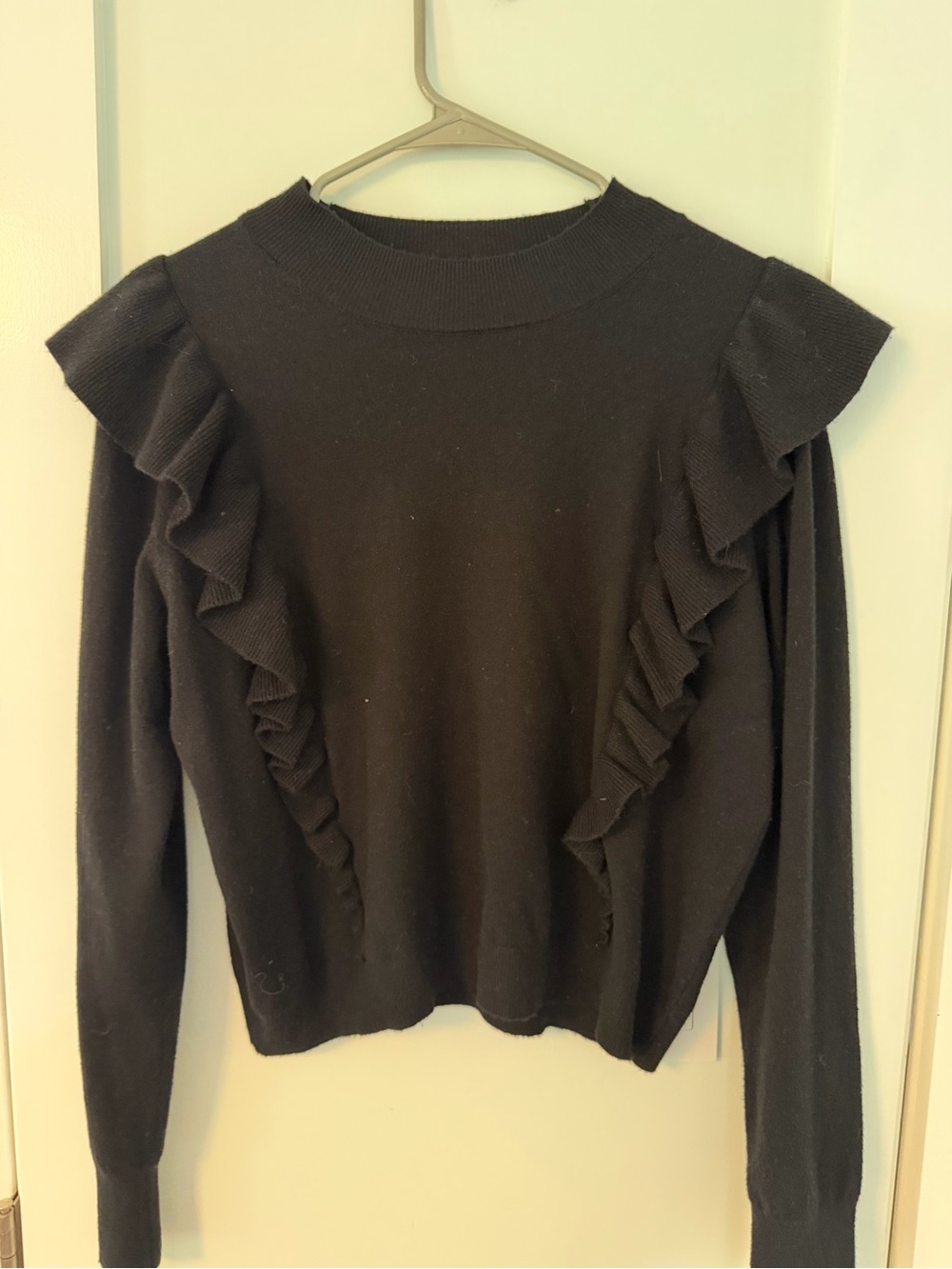 Black Ruffle-Front Knit Sweater Top